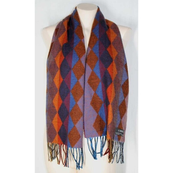 Cashmink Soft Jewel Tone Argyle Fringed Scarf Made in Germany - Picture 1 of 4